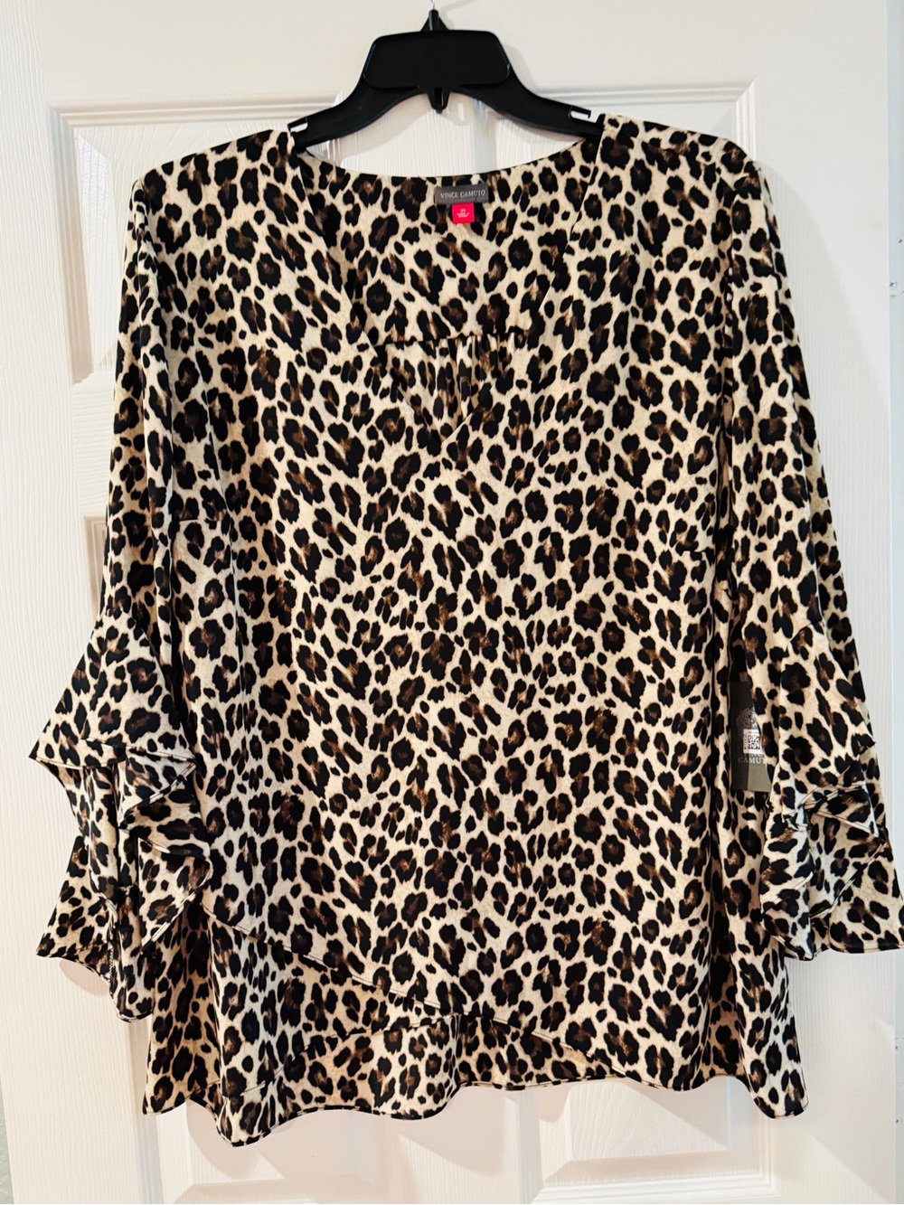 Vince Camuto Leopard Print Ruffle Sleeve Blouse - Beige, Black, Brown